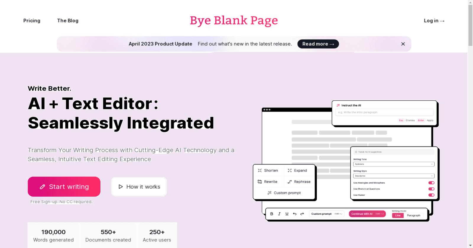 Bye Blank Page: Empower Your Writing with AI for Effortless Content Creation