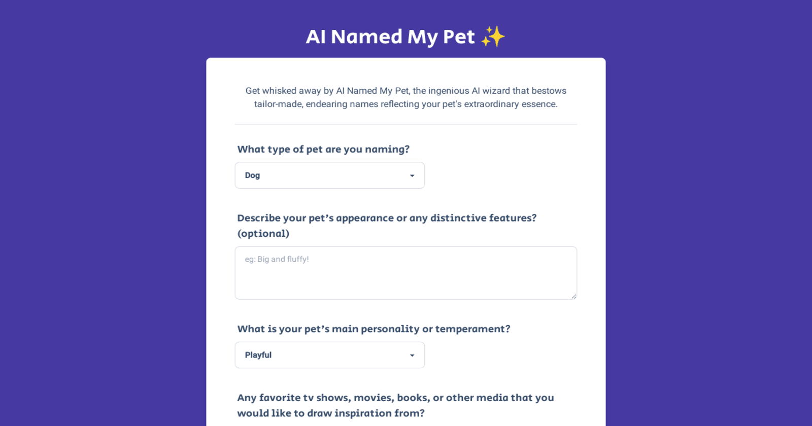 AI Named My Pet: Your AI-Powered Pet Naming Companion