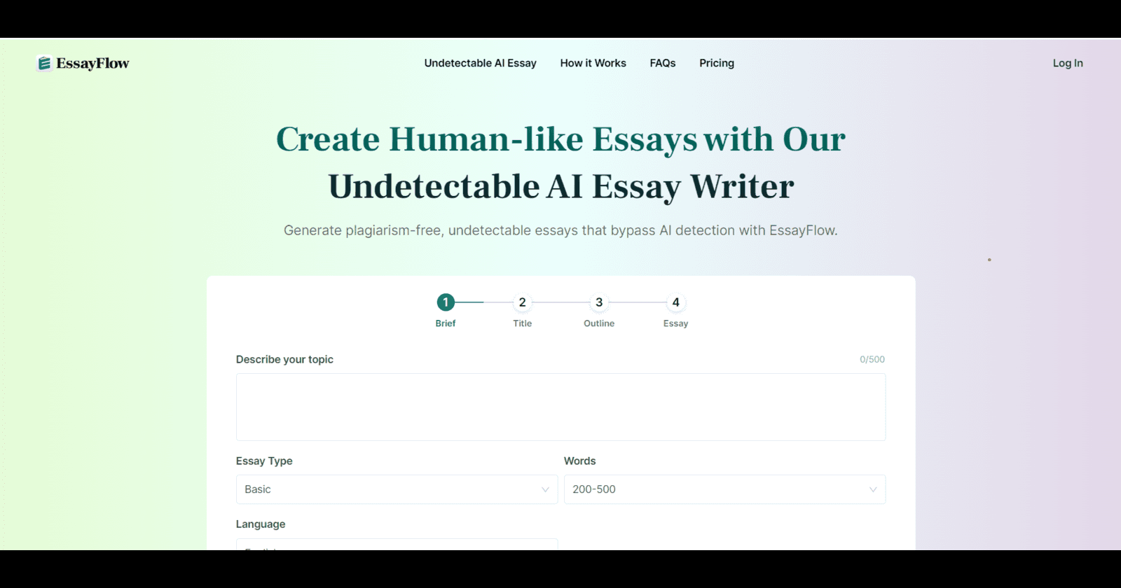 EssayFlow: Create Human-like Essays with Undetectable AI Essay Writer